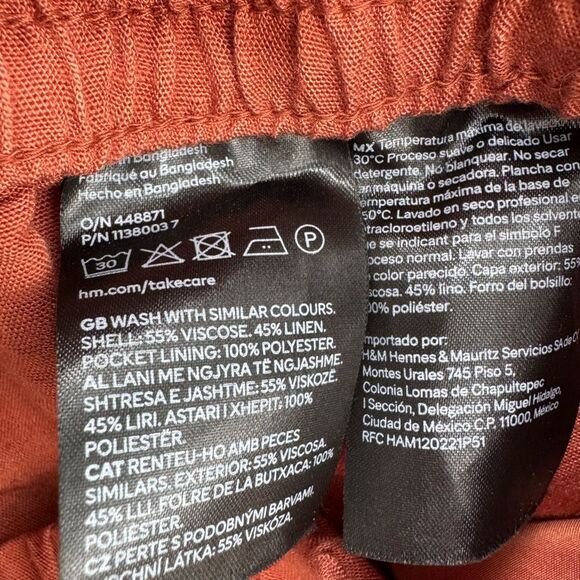 H&M Women's Linen Blend Pull-On Trousers in Burnt Orange Size XS - Picture 5 of 6